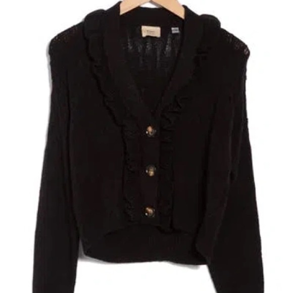 ELIE TAHARI BLACK V-NECK RUFFLED CROPPED KNIT CARDIGAN WITH BUTTONS- SZ XS- BNWT - Picture 8 of 8